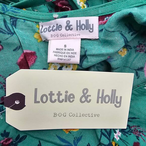 Lottie & Holly B.O.G Womans size S Green Floral Cap Sleeve Mini Dress Tiered NEW - Picture 6 of 8